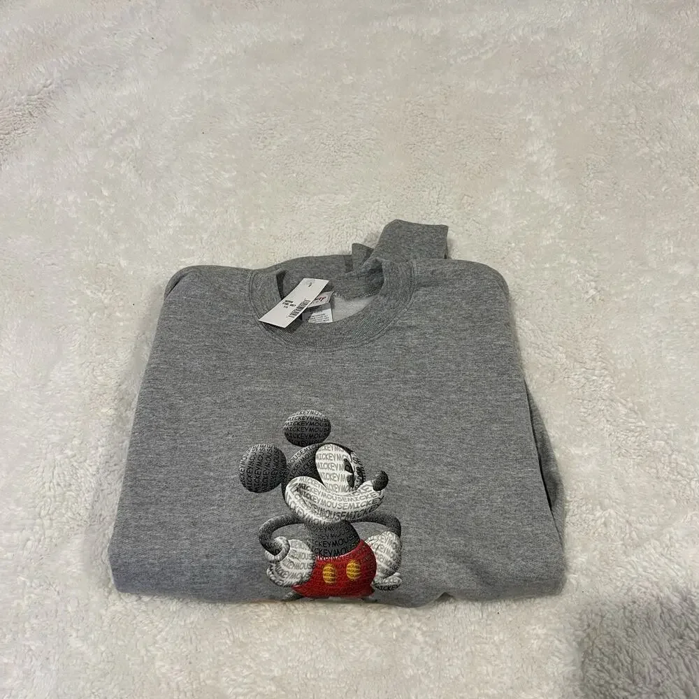 Disney Sweater Unisex Sz M Pullover Mickey Mouse Grey Crew Neck - Picture 1 of 8